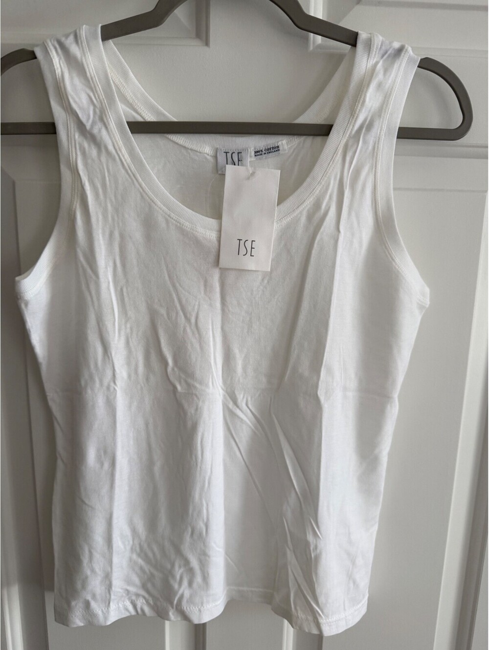 TSE Low Crew Neck Tank Top New Medium 100% Cotton White Made in England